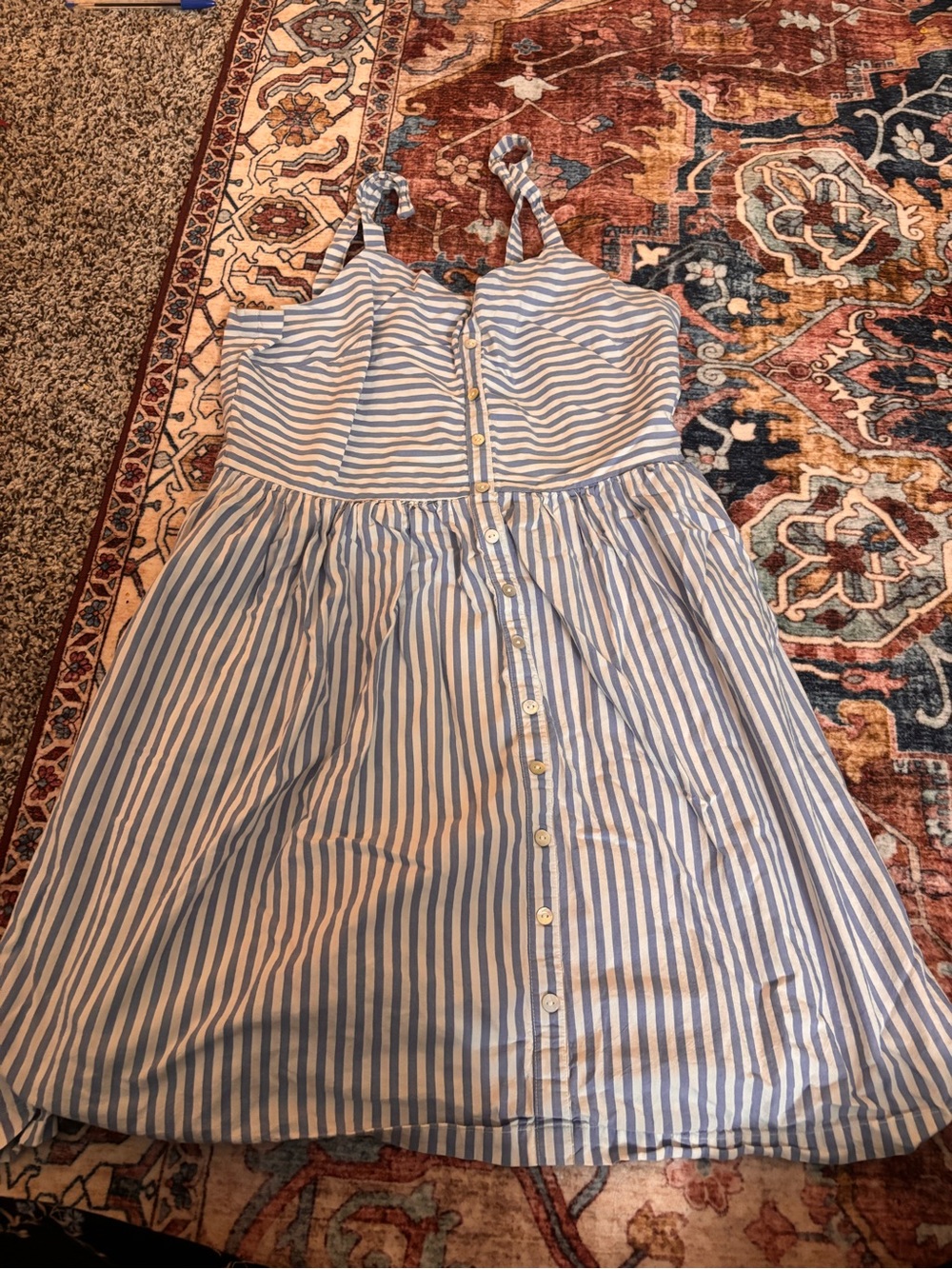 Blue & White Striped Girls' Button-Front Sundress
